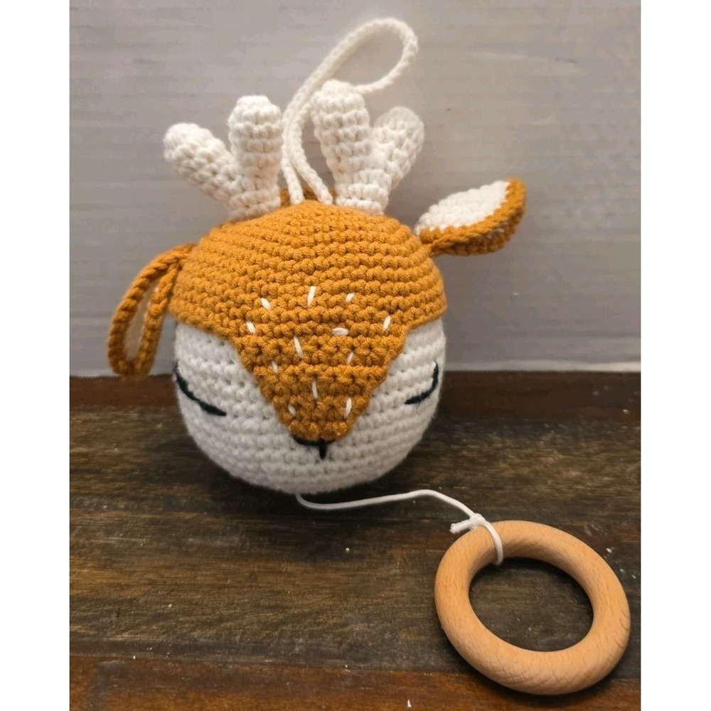 Crochet Amigurumi Deer Musical Pull Toy Wooden Ring Brahms Lullaby Nursery